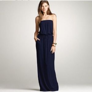 J. Crew Amie Strapless Navy Maxy Dress